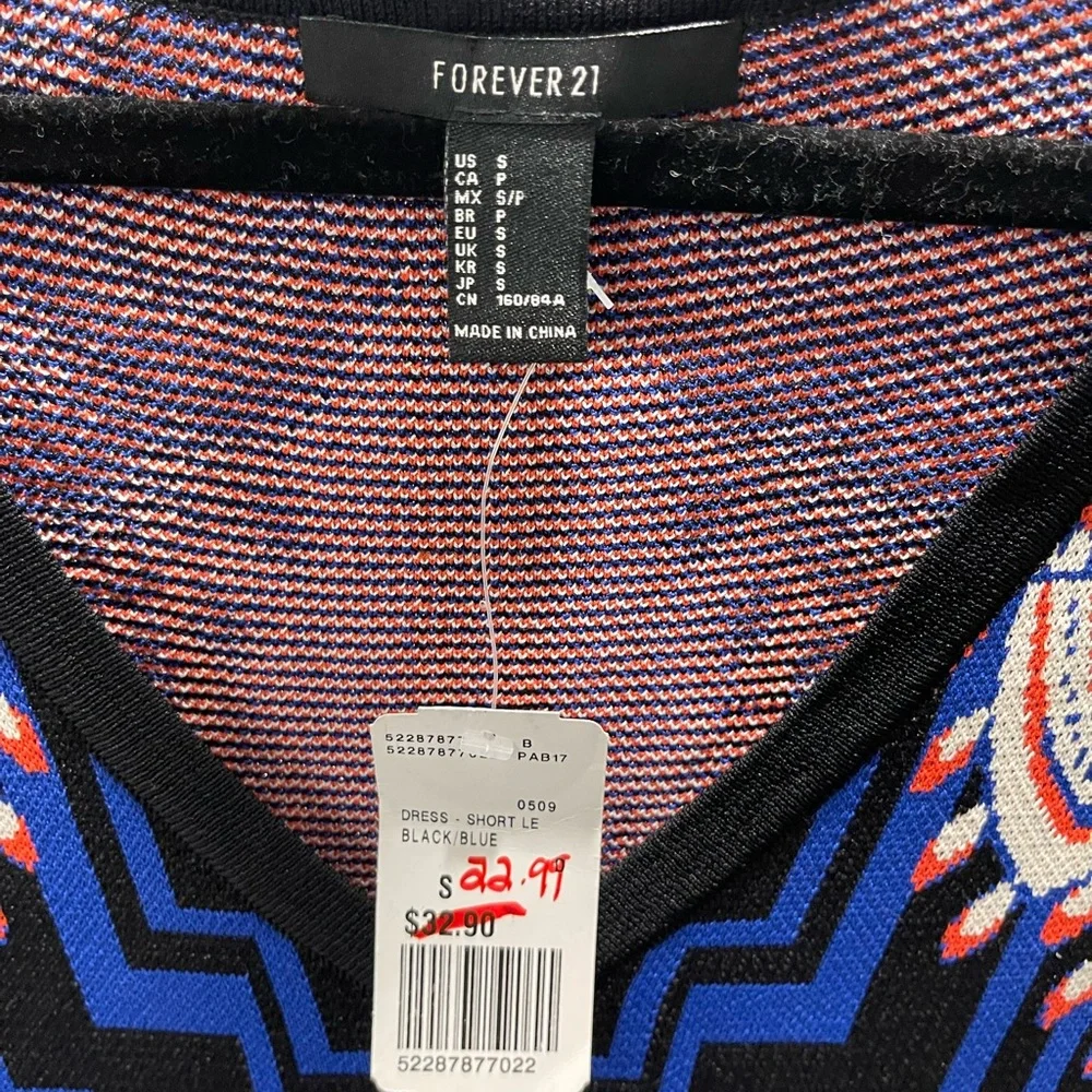 🛑 Forever 21 Black and Blue Geometric/Art Deco Bodycon Mini Dress - Picture 4 of 4